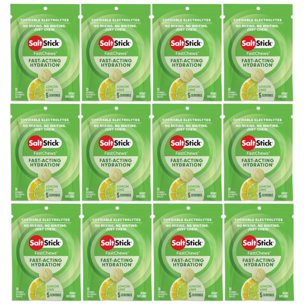 SolStick Electrolyte FastChews Žvečljive tablete, limona limete, 120 štev, 12 paketov po 10 tablet