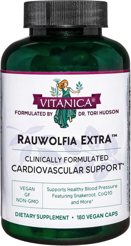 Vitanica Rauwolfia Extra - Heart Health Supplement - Podpira krvni tlak že v zdravem območju - dodatek z magnezijem, CoQ10 & Snakeroot - 180 Veganske kape