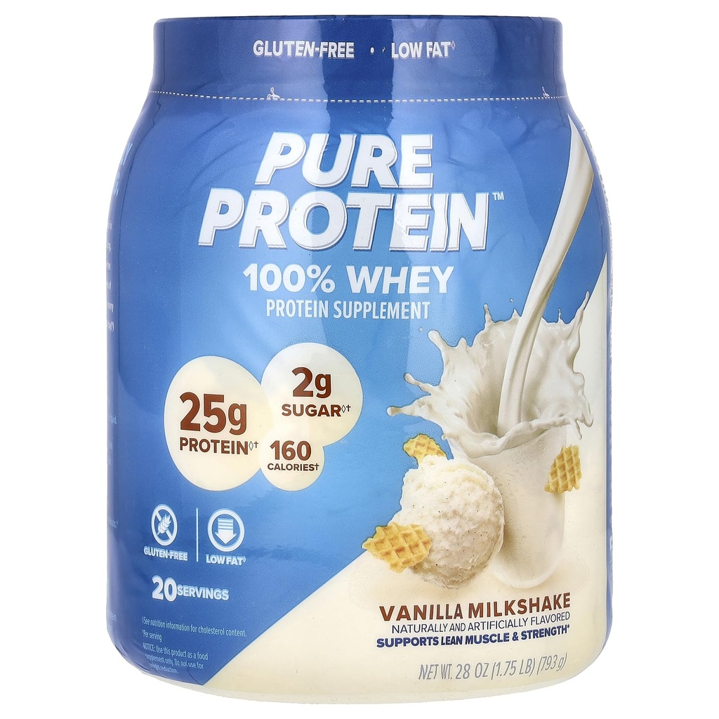 Čisti proteini v prahu, sirotka, visoke beljakovine, nizek sladkor, brez glutena, Vanilla Cream, 1,75 lbs