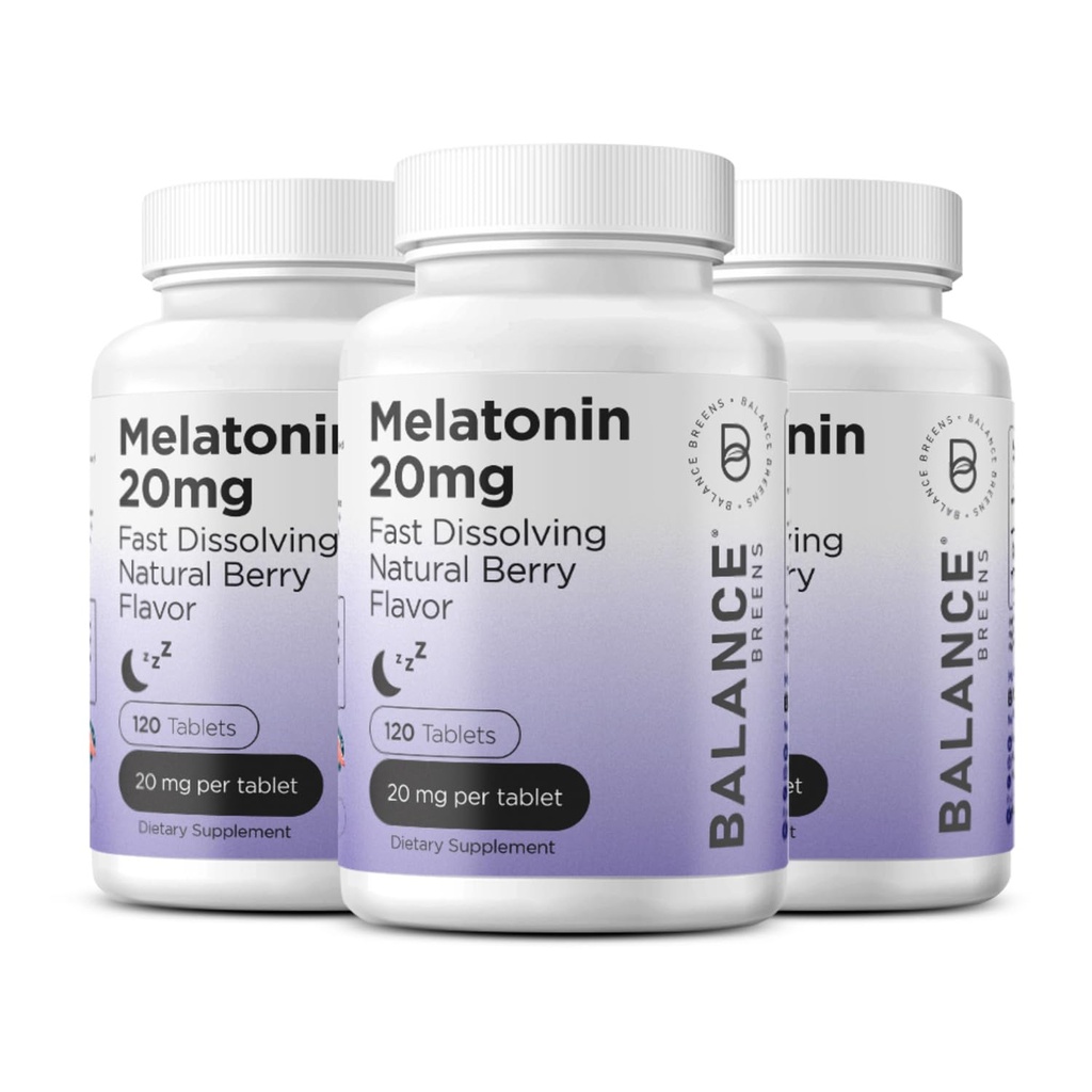 Balancebreens Melatonin 20mg Fast Dissolve Tablete - Visoka moč, hitro delovanje, Naravna podpora za spanje – Pomoč za spanje za odrasle – Ne-Groggy, brez zdravil Formula – 120 uspavalne tablete
