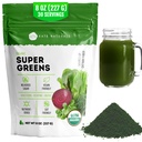 Kate Naturals Organic Super Greens prašek. Daily Greens Superfood Mešanica s probiotiki & Fiber za napitke in sok (30 strežnice, 8oz, naravni)