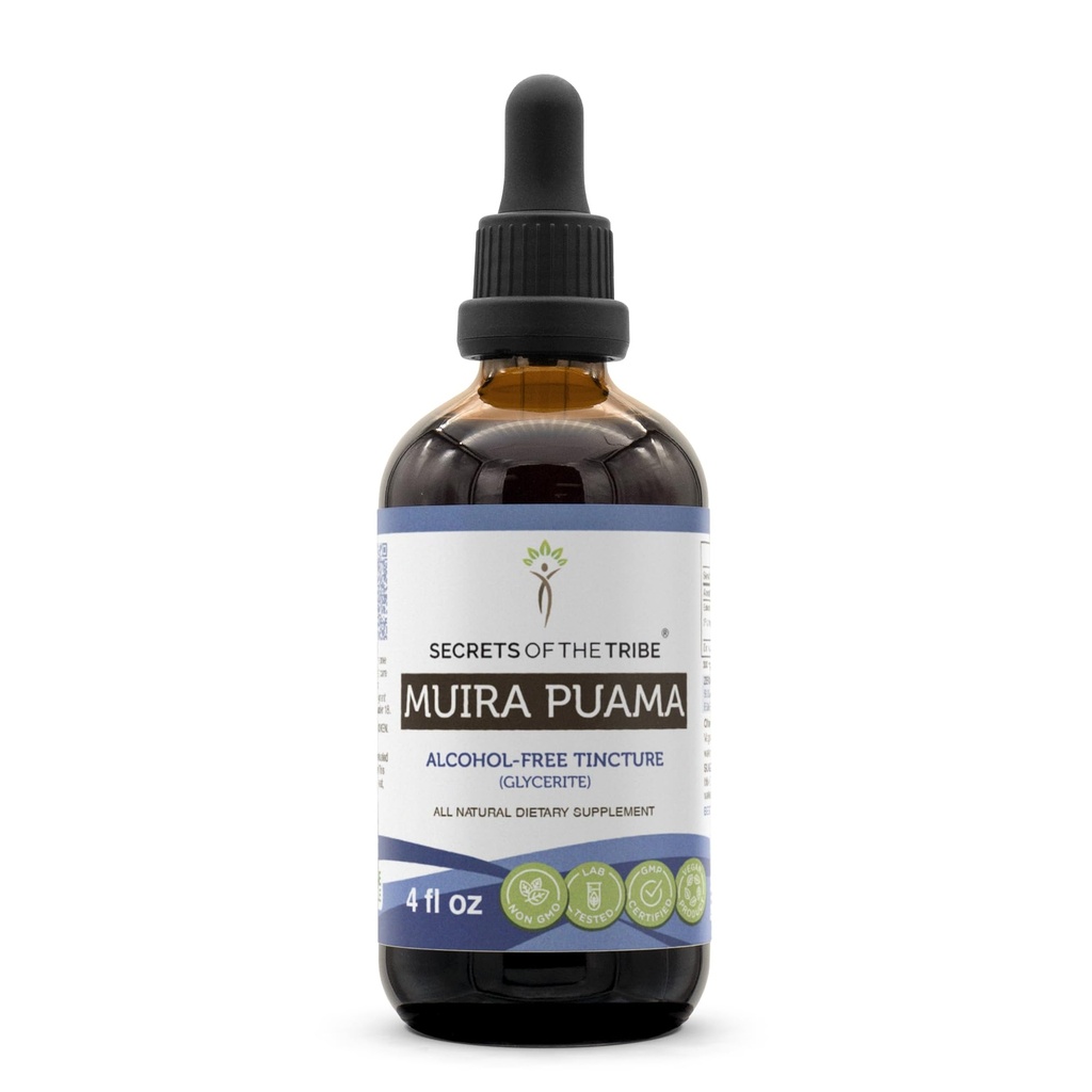 Skrivnosti tribe Muira Puama Tinkture Tekoči ekstrakt brez alkohola, Muira Puama (Ptychopetalum Olacoides) Posušene bark (4 FL OZ)