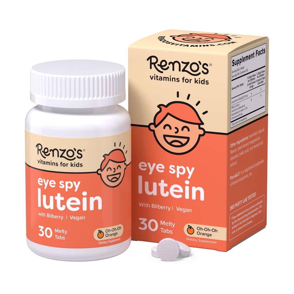 Renzove oči Spy Lutein z borovničevega ekstrakta, nerazrešljivi otroci Vitamini za zdravje oči, Sugar-free dodatki, 30 oranžno-oranžna tab