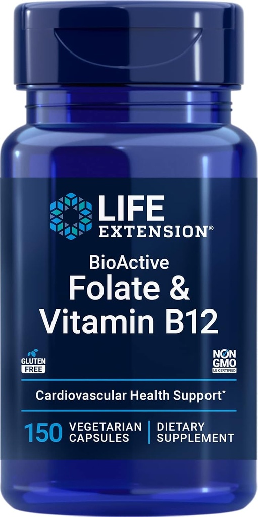 Life Extension BioActive Folat & Vitamin B12, 150 Vegetarijanske kapsule - Ne GSO, Gluten brez dodatka