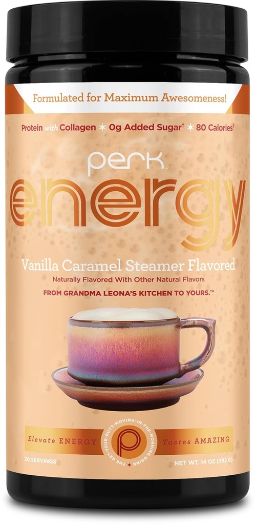 Perk Energija Original Vanilla Caramel Parnik Aromatizirane pijače v prahu (20 Serving) - Gluten-free, arašidov-free