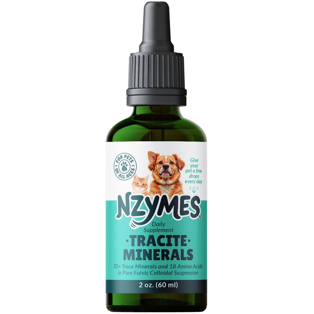 Nzymes® Tracite Minerali za hišne živali - Fulvična kislina, Huminska kislina, in železova sled Mineralne kapljice in aminokisline za ATP energijo in prebavni zdravje - Izdelano v ZDA