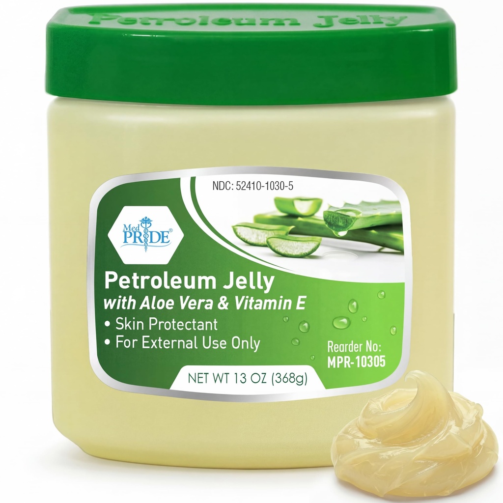 MED PRIDE Petroleum Jelly 13 Oz Tub z Aloe Vera Medicine in vitamin E za suho kožo, izpuščaji, opekline, Kapljane ustnice, Plečnikov izpuščaj
