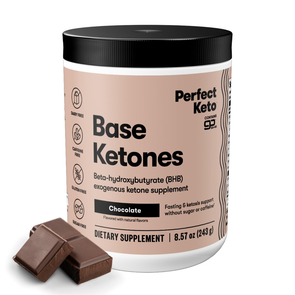Perfect Keto Exogeneus Ketones Powder, BHB Soli za Ketosis & Tesnjenje Podpora, Elektroliti za hidracijo, Kofein Prosta energija, Čokolada, 8.57 oz