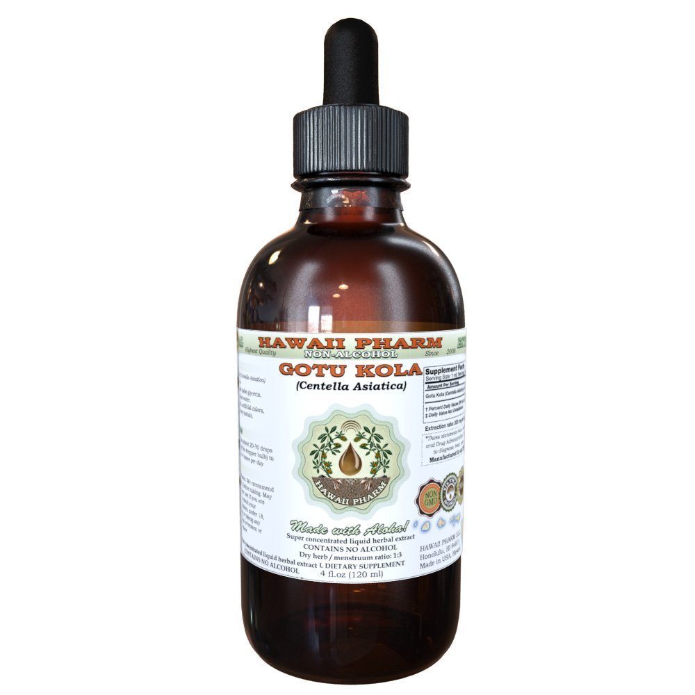 Gotu Kola Tekoči ekstrakt brez alkohola, Organski Gotu Kola (Centella Asiatica) Posušen list Glicerit Havaji Pharm Natural Herbal dodatek 4 oz