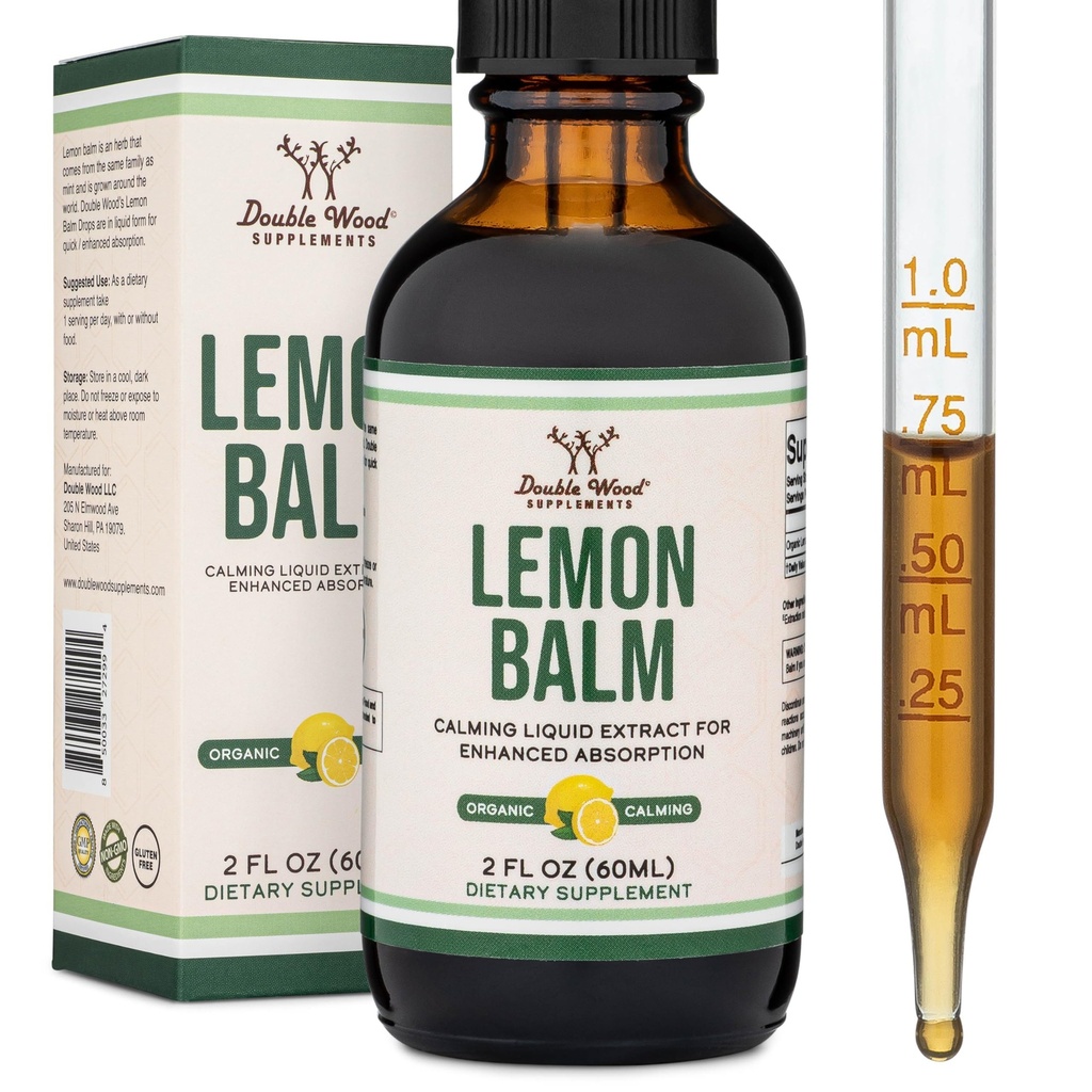Double Wood Supplements Organic Lemon Balm Tinkture - za prebavo in sprostitev 590mg - 2FL OZ, 120 Serving (Bolje absorbirane kot kapsule, super za limonin balzam čaj)