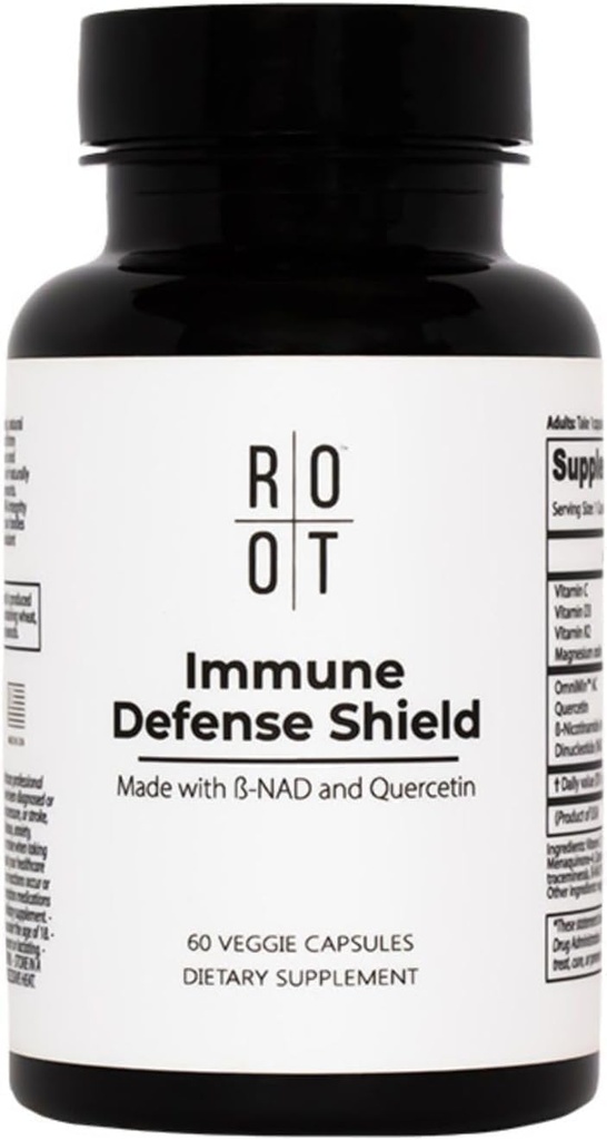 Root Wellness Imunska podpora dodatek z vitaminom D C K2, Quercetin in Trace minerali iz velikega slanega jezera, Prebavne encime NAD dodatek za odrasle, 60 Kapsule