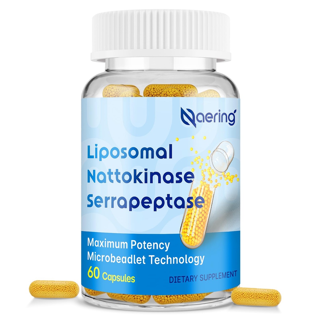 Liposomska nattokinaza 12.000 FU serapeptaza 360.000 SPU Encim dopolnilo - obogateno s Synergistic Enzymes in Nutrient Mešanica & Inulin za circulary, Gut, Prebava 60 Kapsule (1 steklenica)