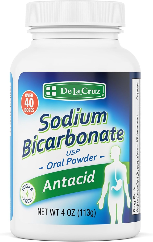 De La Cruz Pure Natrijev bikarbonat - USP Stopnja Bikarbonat Soda – 100% Pure Peking Soda – Aluminum Free Antacid Prašek za zgago in prebavne motnje - Pakirano v ZDA, 4 OZ.