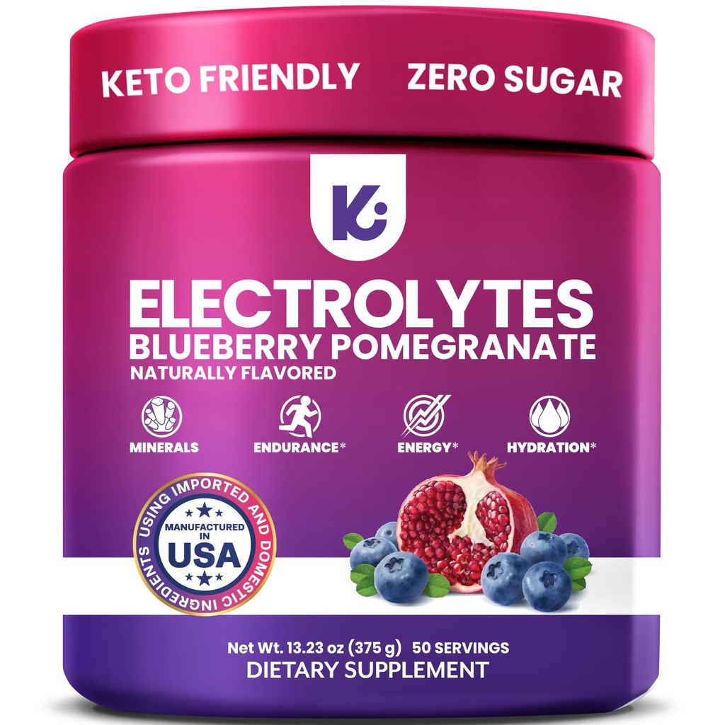 Keppi Electrolities Powder – borovničev po Granatna aroma 50 Servisi – Brez dodatkov za slaščičarno s kalijem, magnezijem, natrijem – Keto, Veganom, Prijaznim postom, Zero Calorie Electrolyte Drink
