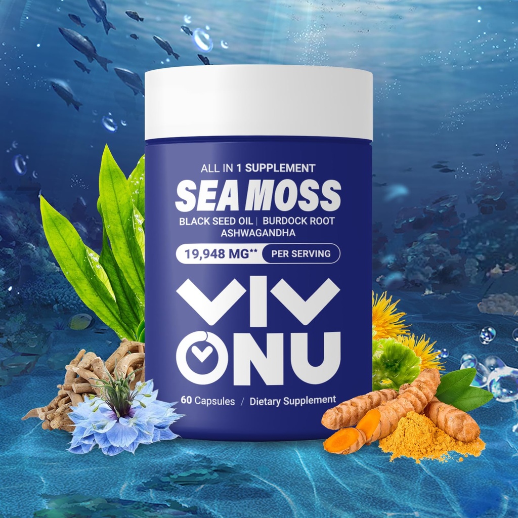 Sea Moss Black Seed Oil Ashwagandha Shilajit ingver-Sea Moss Kapsule z Burdock Kurkuma Vitamini C & D3 Elderberry Ginger ACV Manuka Dandelion-Immune System,Skin,Energetska podpora