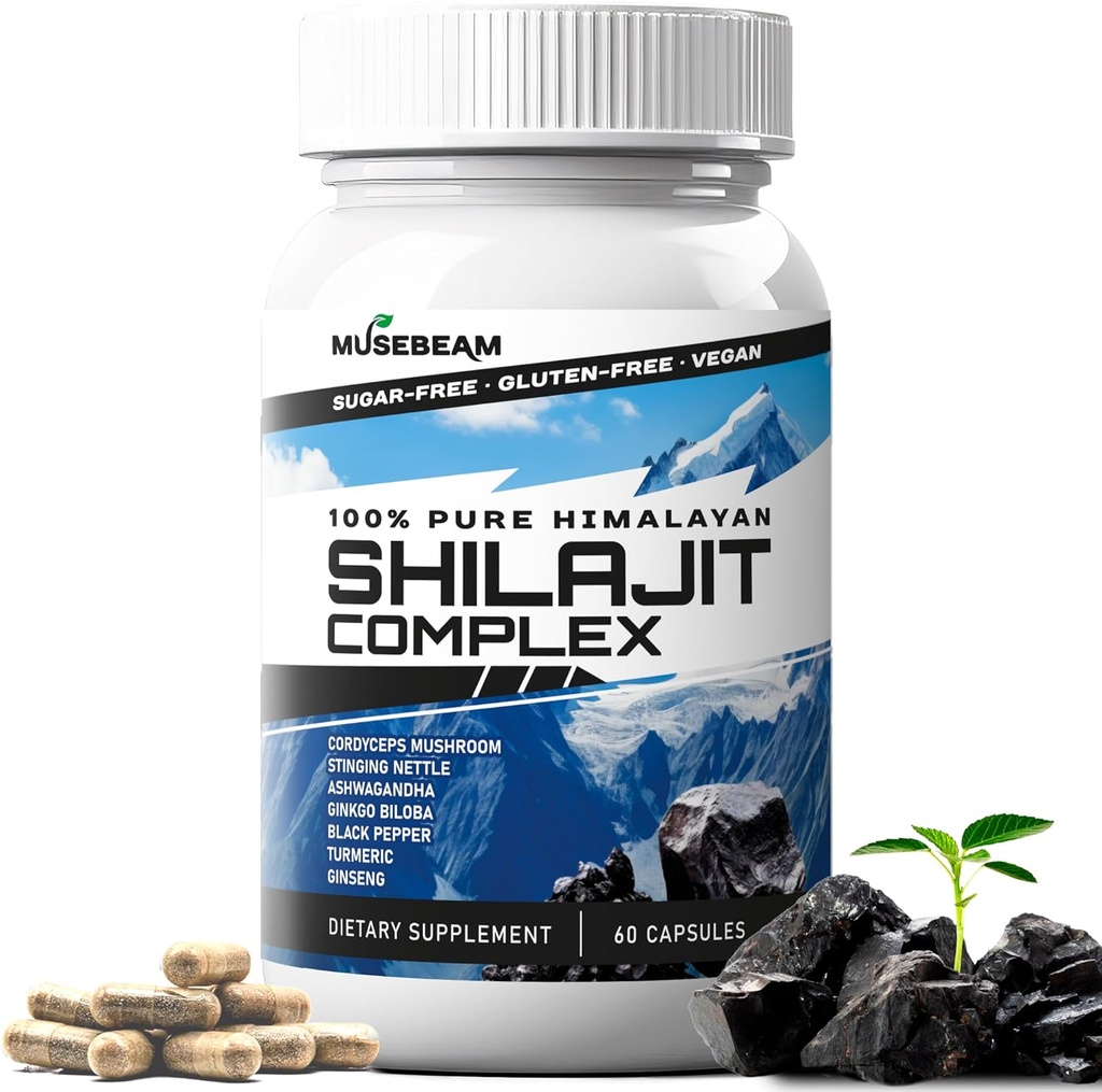 Himalajski Shilajit Kapsule Moški Ženske - Premium himalajska Fulvic Acid dodatek Pills - Ashwagandha Kurkurji Ginkgo Biloba Ginseng Cordyceps gobe Sting Nettle Črna paprika