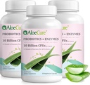 AloeCure Daily Probiotics 10 milijard CFU za digestivno podporo 8 sevi, 6 Prebiotiki in encimi - Prebavni dodatek z bromelainom za ženske in moške - Gut podporo, Prebavni Relief, 30 Caps x 3btls