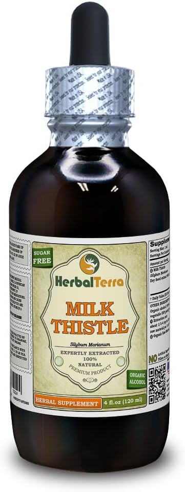 Milk Thistle (Silybum Marianum) Tinktura, Tekoči ekstrakt organskih posušenih semen (Brand Name: HerbalTerra, Proudly Made in USA) 4 fl.oz (120 ml)
