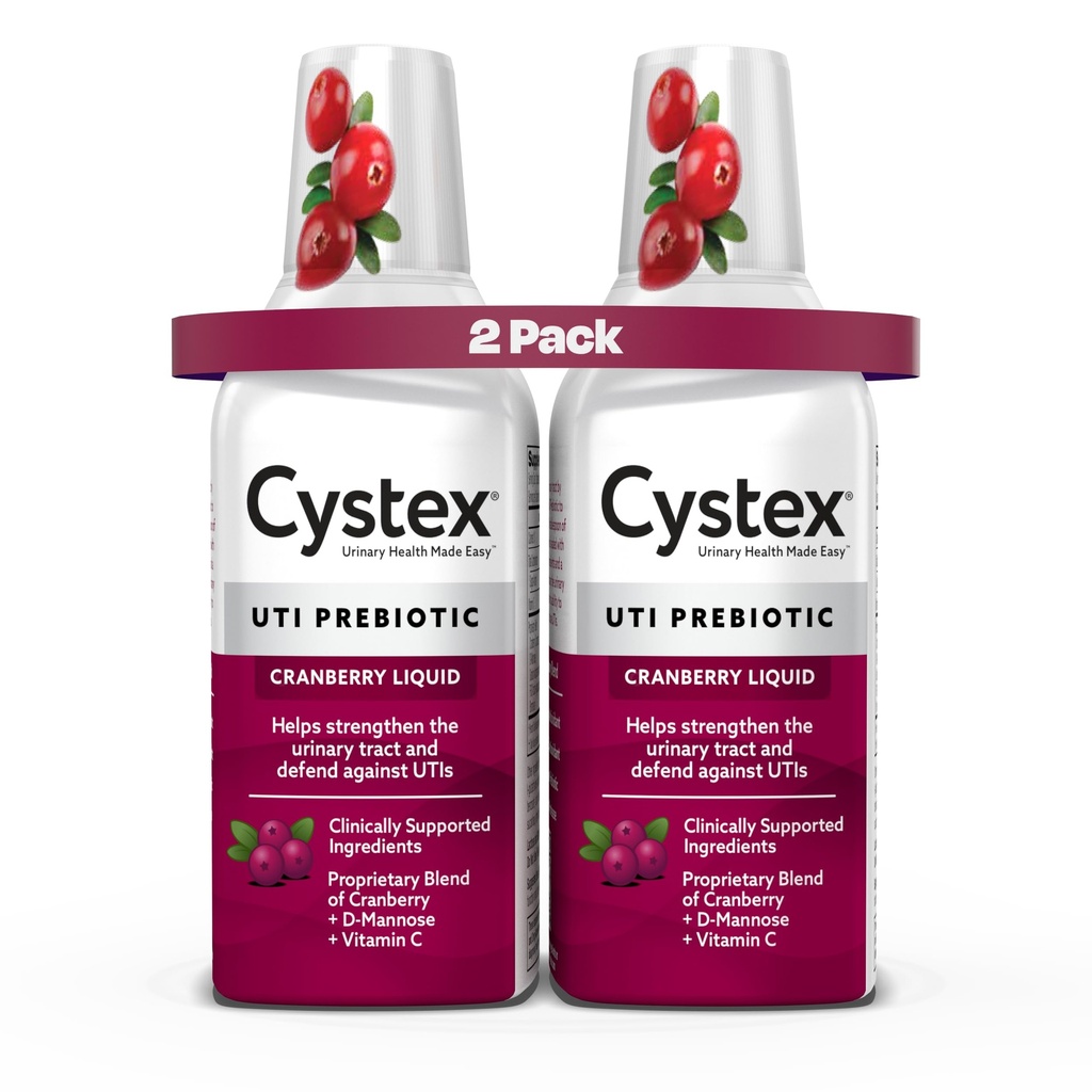 Cystex sečni trakt Podpora in preprečevanje okužb - brusnični prebiotični dodatek z D- manozo & vitamin C za zaščito UTI in zdravje sečil - 7,6 fl oz - (paket z 2)