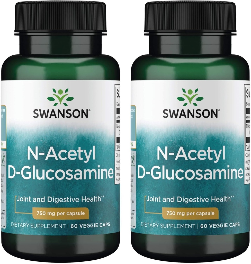 Swanson N-Acetil D-glukozamin - Naravni dodatek Spodbujanje sklepov Podpora in zdravje prebavil - Naravna Formula Podpora Zdrava Kartilaža - (60 Veggie kapsule, 750mg vsak) (2 paket)