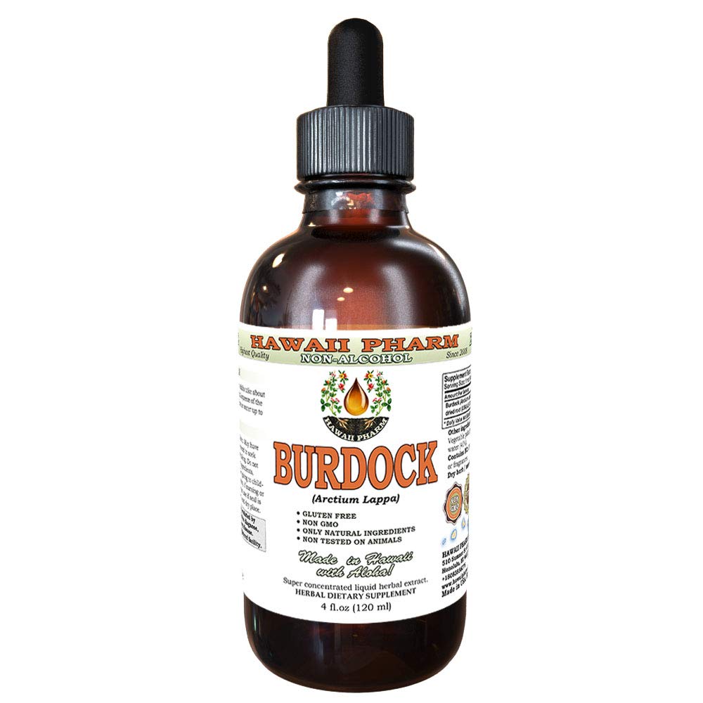 Burdock brez alkohola tekoči ekstrakt, organski burdock (Arctium Lappa) posušeni koren Glicerit Havaji Pharm naravni zeliščni dodatek 4 oz