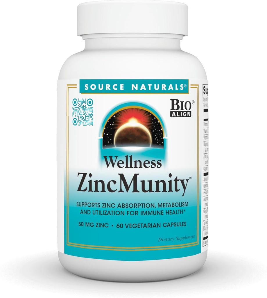 Vir Naravne Wellness cinkMunity, podpira cinkovo absorpcijo, presnovo in uporabo za imunski Heath*, 50 mg cink - 60 vegetarijanske kapsule