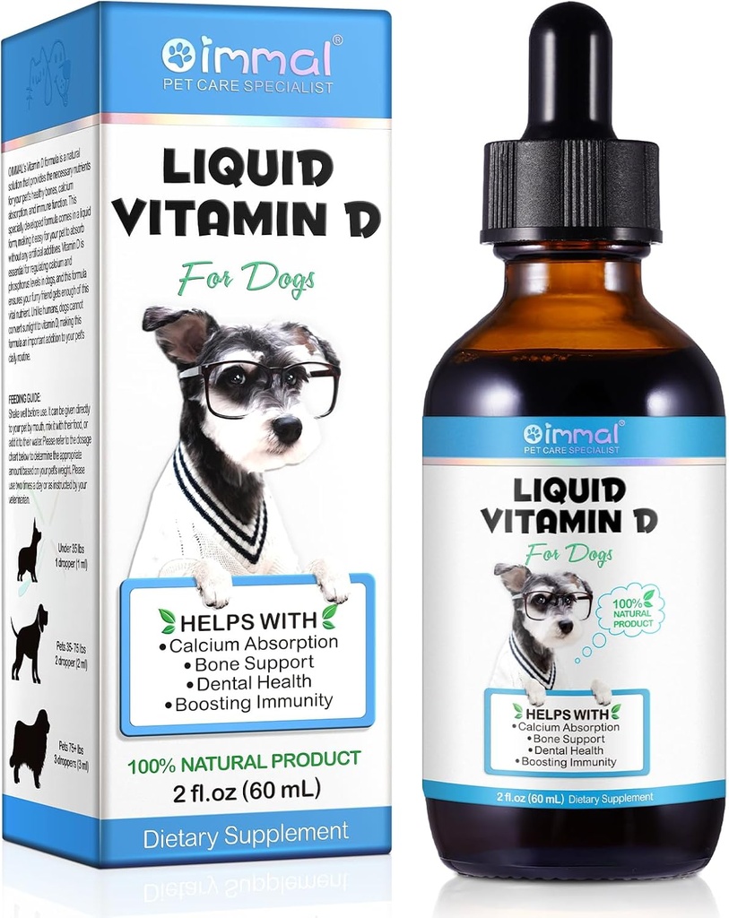 Vitamin D za pse, tekoči D za pse, Pasji vitamini D Kapljice spodbujajo absorpcijo kalcija, podpira zdravje Hip in skupno zdravje in zdravje zob psa - hišni dodatki tekoči vitamini D, slanina aroma - 2 Fl Oz