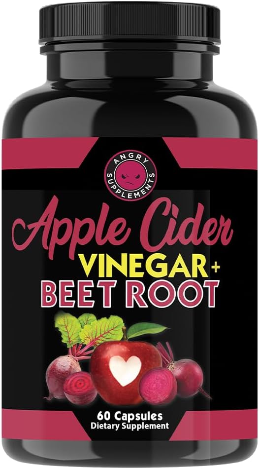 Jezni dodatki Apple Cider Vinegar + Beet Root Powder kapsule, Pure ACV Pesetroot 1000mg na servis, Prebavno zdravje za moške in ženske (60ct, 1-mesečna zaloga)