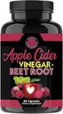 Jezni dodatki Apple Cider Vinegar + Beet Root Powder kapsule, Pure ACV Pesetroot 1000mg na servis, Prebavno zdravje za moške in ženske (60ct, 1-mesečna zaloga)