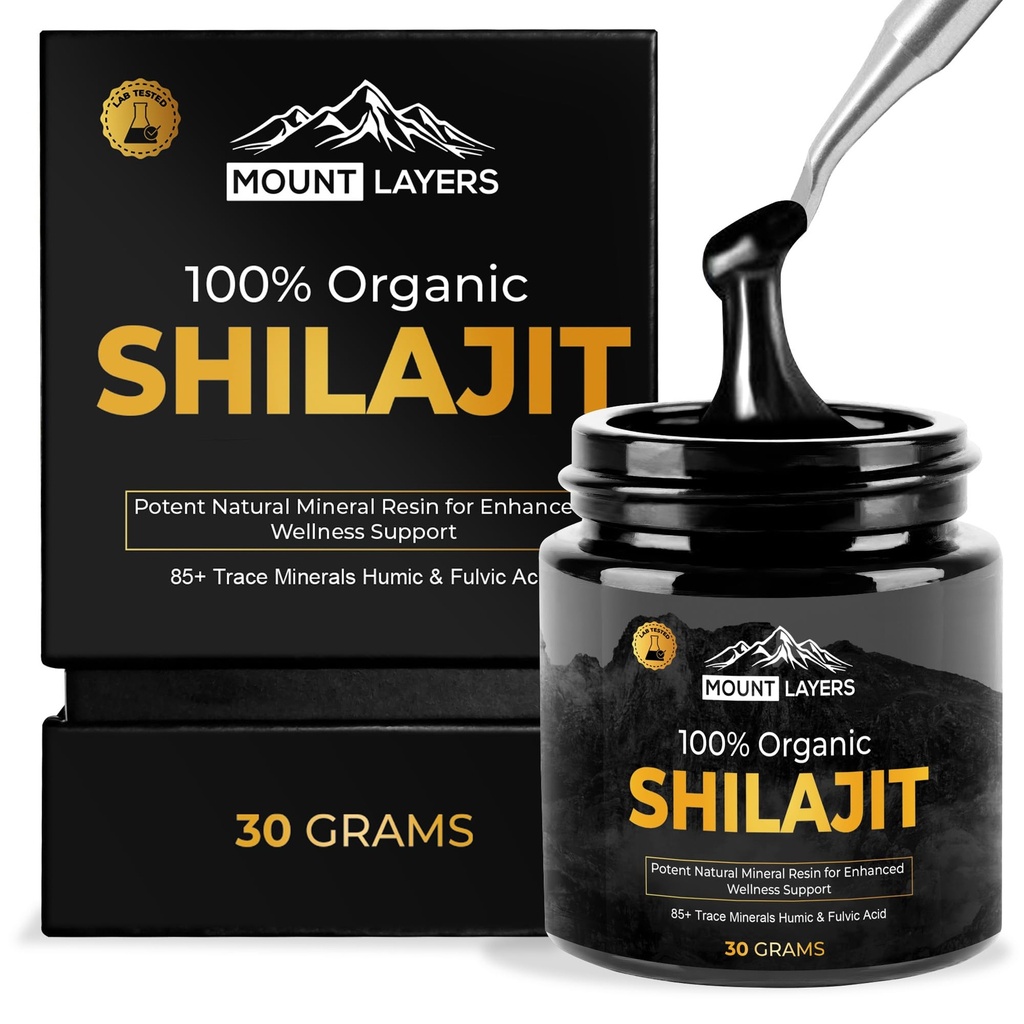 Pure Shilajit Resin s fulvično kislino - himalajski Shilajit za moške in ženske z 85+ Trace minerali - podpira Presnova - zdravje kosti in imunski sistem - 500mg - 60 Serving - 30g Jar