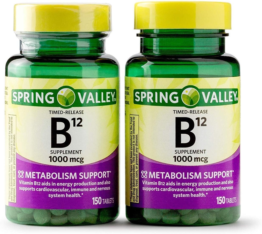 Spomladanska dolina Vitamin B12 Time Release tablete, 1000 mcg, 150 Število (Pack 2, 300 Count Total) (150 Count (Pack of 2))