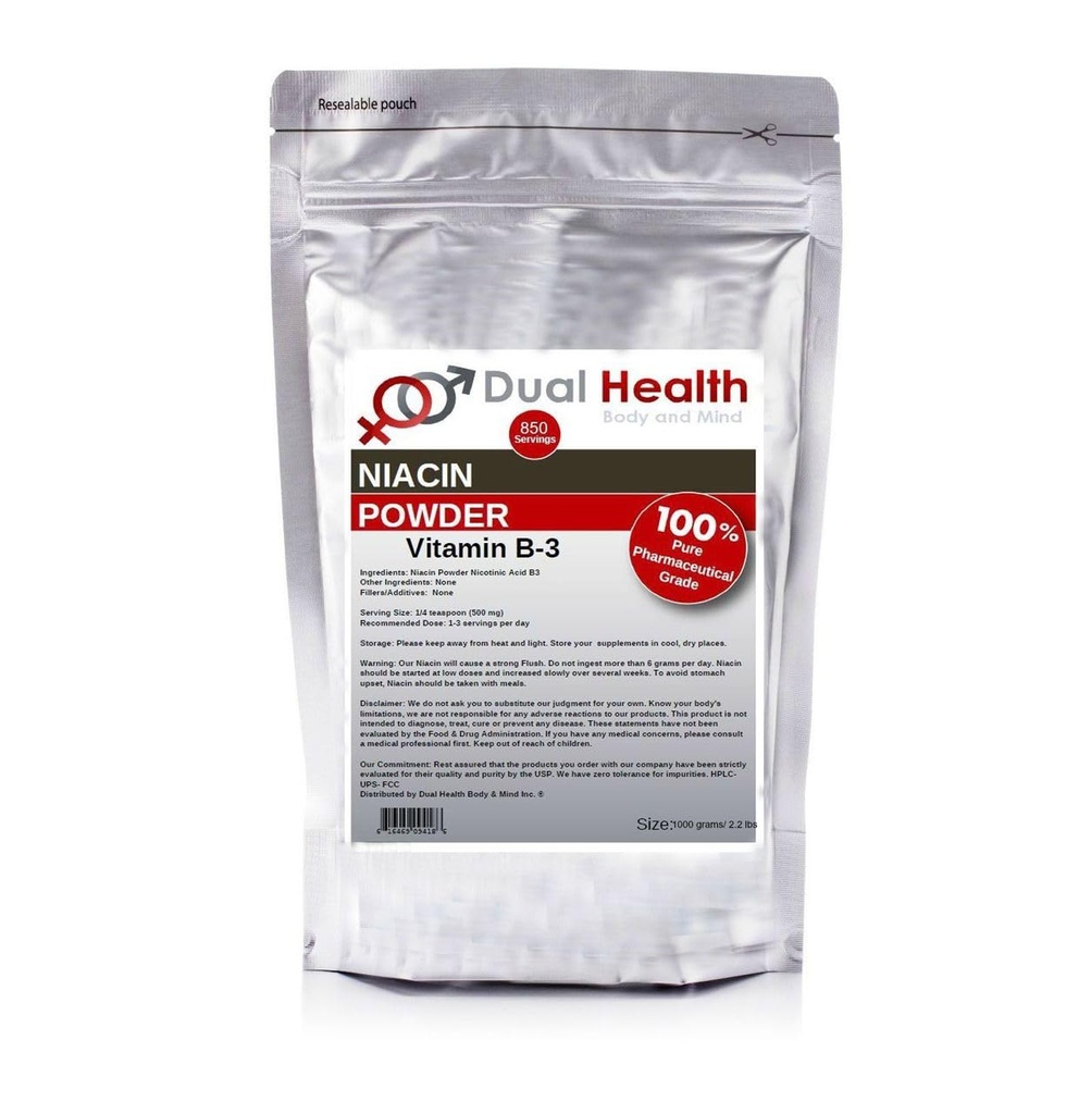Niacin v prahu (2,2 lbs - 1 kilogram) Vitamin B3 Bulk dodatek Takojšnja sprostitev Niacin s flush nikotinske kisline ne-GMO, Vegan, Gluten brez hitre absorpcije Ni GSO, polnila, dodatki, kovine