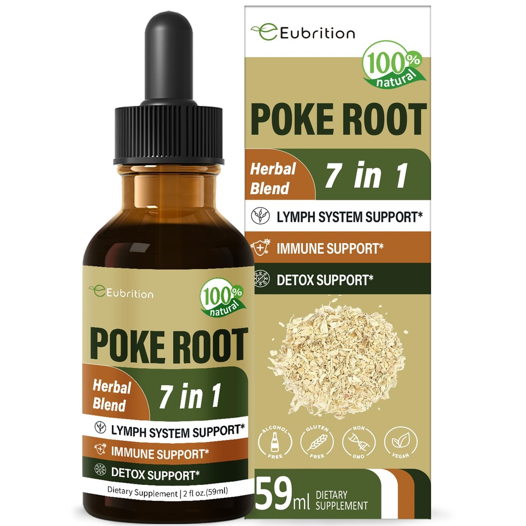 Poke Root Kapljice za podporo limfnega sistema, Limfatični Drainage dodatek za limfedem, 7 v 1 Formula z Goldenseal Extract za imunske podpore, Dandelion za detox in čiščenje. 2oz