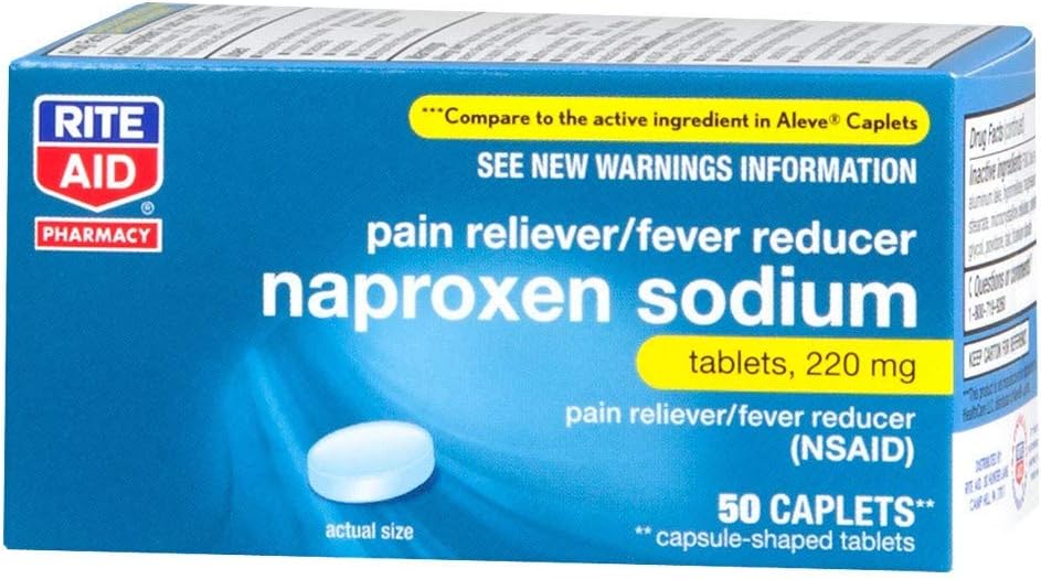 Rite Aid Naproxen Natrijeve tablete za lajšanje bolečine, 220 mg Kaplete - 50 Število 