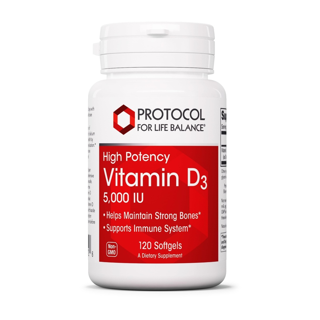 PROTOKOL ZA ŽIVLJENJSKO BILANCE - vitamin D3 5000 i.e. (visoka jakost) podpira absorpcijo kalcija, zdravje kosti in zob, delovanje imunskega sistema, živčevje in kognitivno funkcijo - 120 kapsul