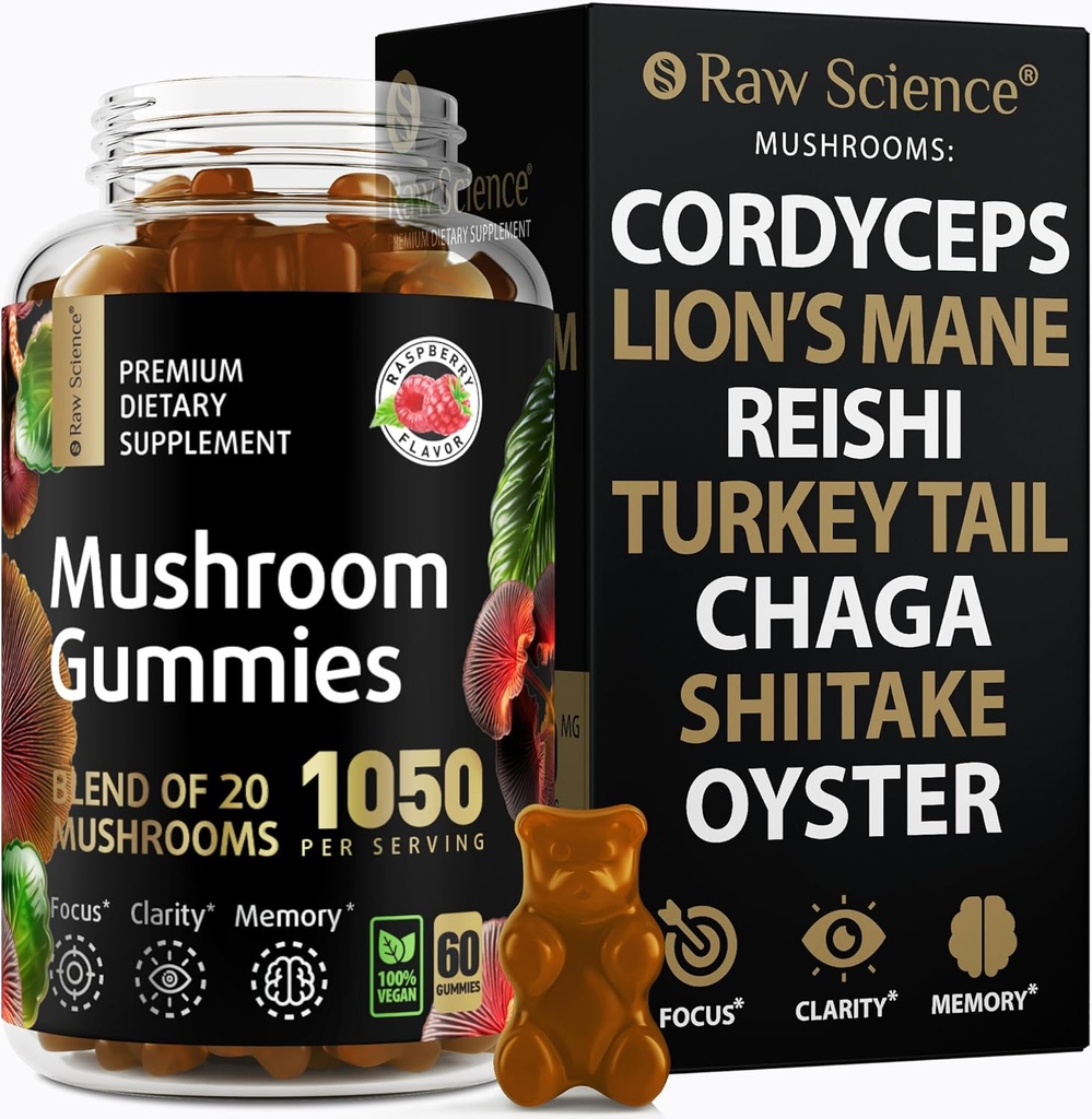 Gobe kompleksni Gumiji z levi Mane, nootropne možganske dodatke za spomin in fokus: Levja griva, Cordyceps, Shiitake, Turčija Tail, Reishi, Chaga, Enoki, Oyster Gobe Dodatek - 60 enot