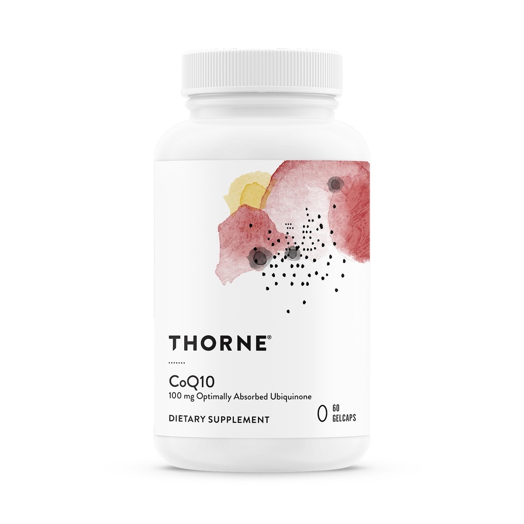 THORNE - CoQ10 - 100mg Optimalno Absorbirani Ubikinon dodatek - Podpira zdravje srca, funkcije možganov, proizvodnjo celične energije in zdravo staranje* - Gluten-free - 60 Softgels