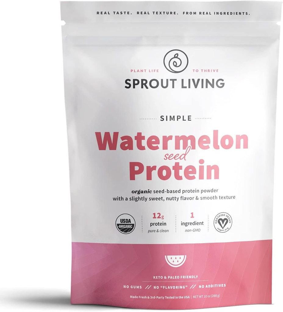 Sprout Living Simple Watermelon Seed Protein Powder, 12 Grams Organic Plant Based Protein Powder Brez umetnih sladil, Nemast, Ne-GMO, Vegan, Gluten Free, Keto Drink Mix (10 oz)