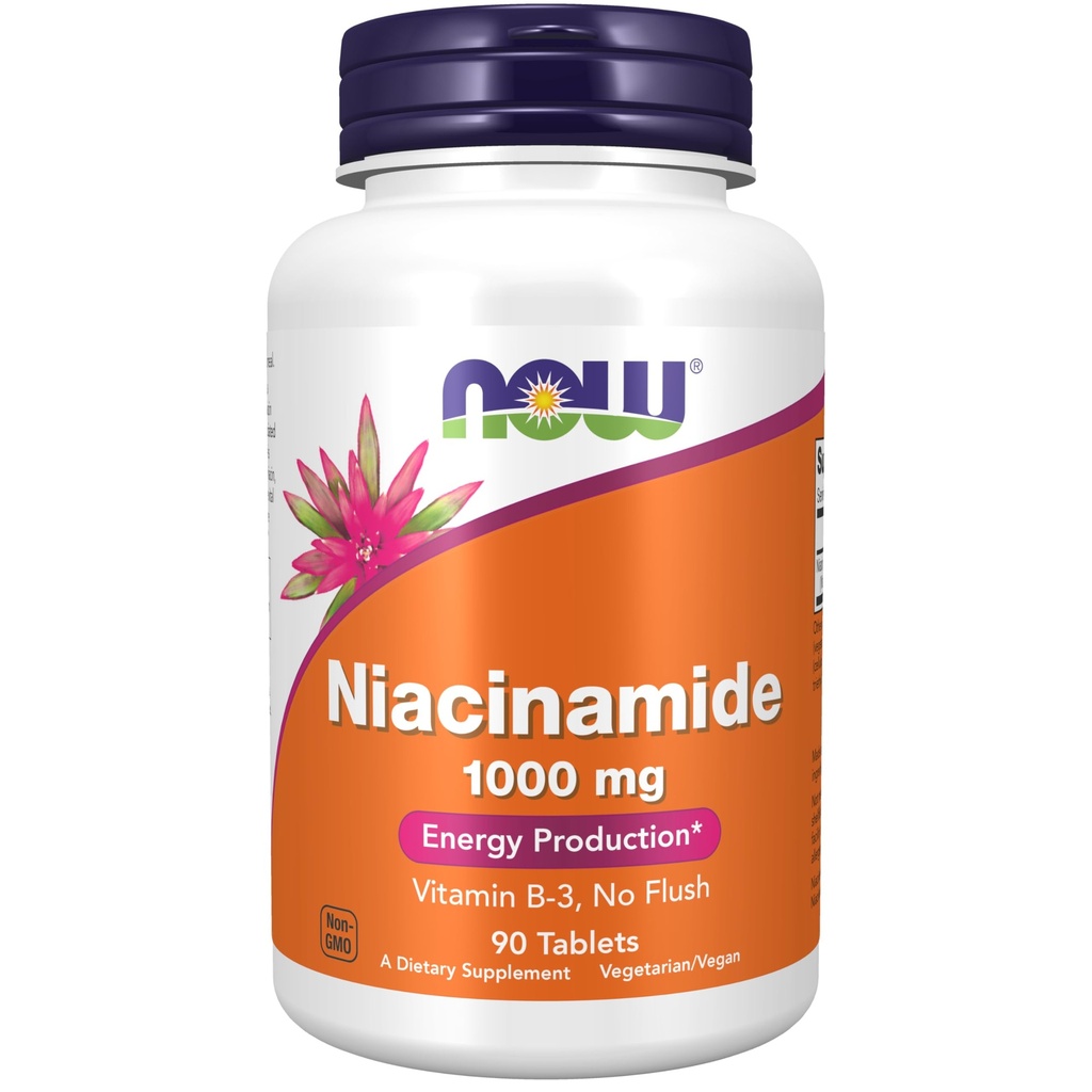 NOW Food Supplements, Niacinamid (vitamin B-3) 1000 mg, proizvodnja energije*, 90 tablet, bela, zunaj bele