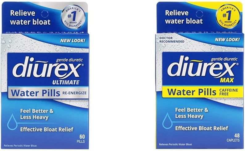Diurex Ultimate Re-Energising 60 Število Max Caffeine-Free 48 Število Največja moč vodne tablete Bloat Relief paketi