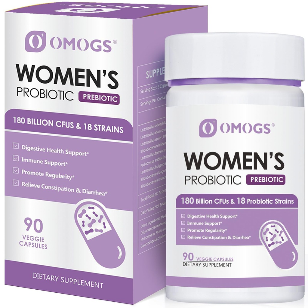 OMOGS ženski probiotik 180 milijard CFUs 18 sevi, z organskimi prebiotiki, Cranberry Extract, D-mannoze in prebavne encime, za digestivne, povečanje imunskega, PH ravnovesje in sečnina zdravje, 90 kapsul