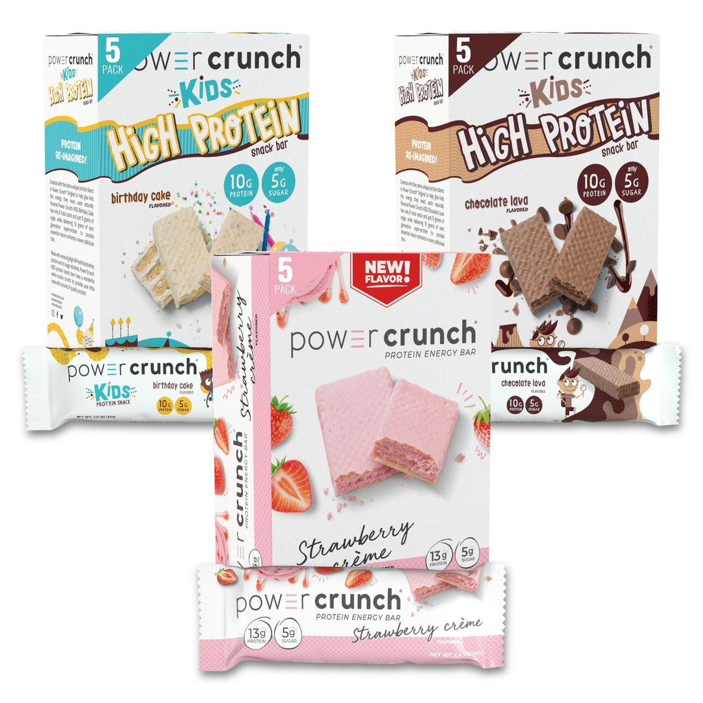 Power Crunch Protein Wafer Bars in Power Crunch KIDS Protein Bars, Variety Pack, (15 Count) Visoke beljakovinske prigrizke z okusom