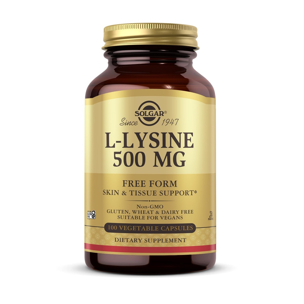 Solgar L-Lysine 500 mg - 100 zelenjavnih kapsul - podpora za kožo in tkivo - ne-GMO, Vegan, Košir, brez glutena - 100 serverjev