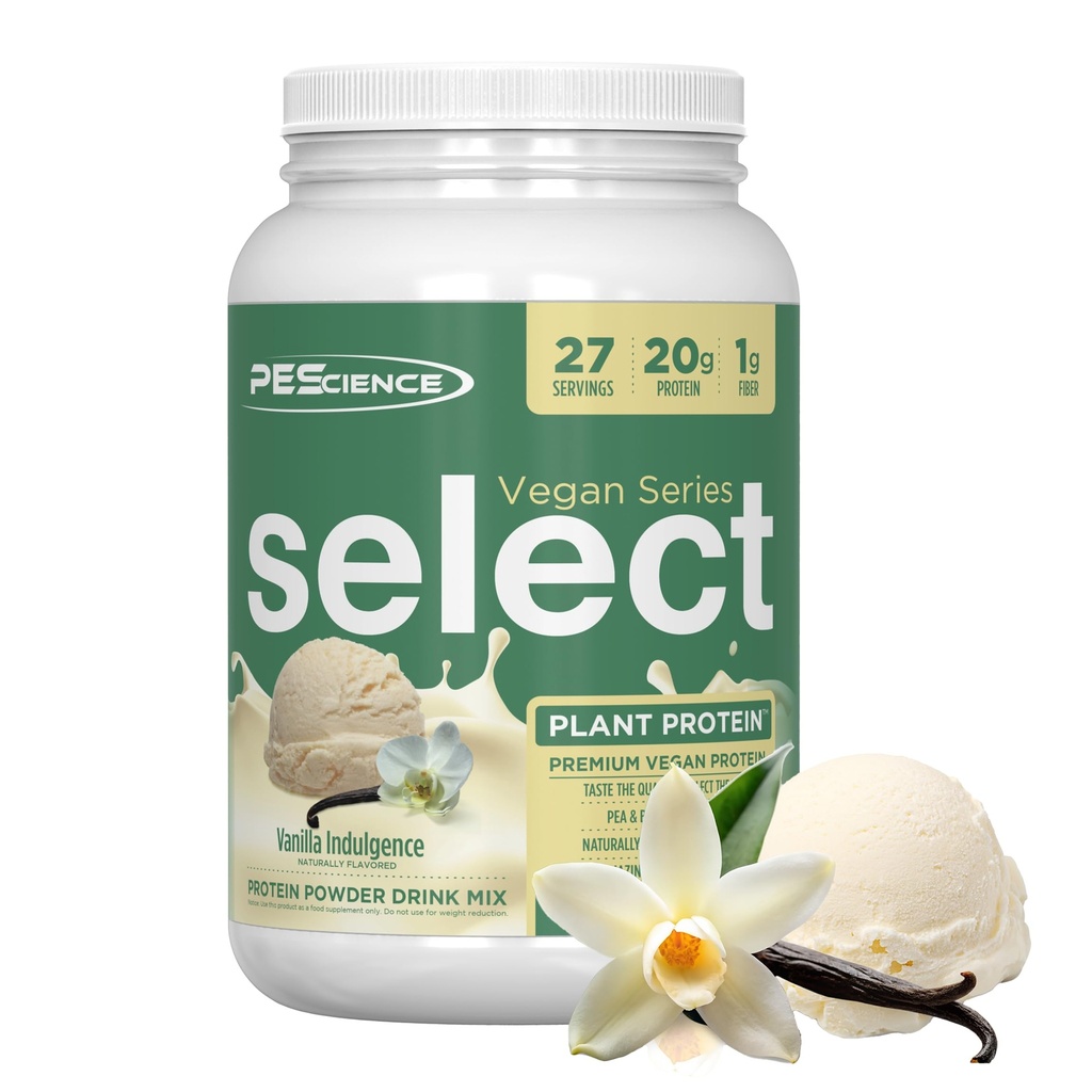 PEScience Select Vegan Protein Powder, na rastlinski osnovi Protein Powder, Neverjeten okus, gladka tekstura, Pea in Brown Rice Mešanica, Brez mleka, Laktoza, Brez glutena - Vanilija Indugence, 27 Servinges