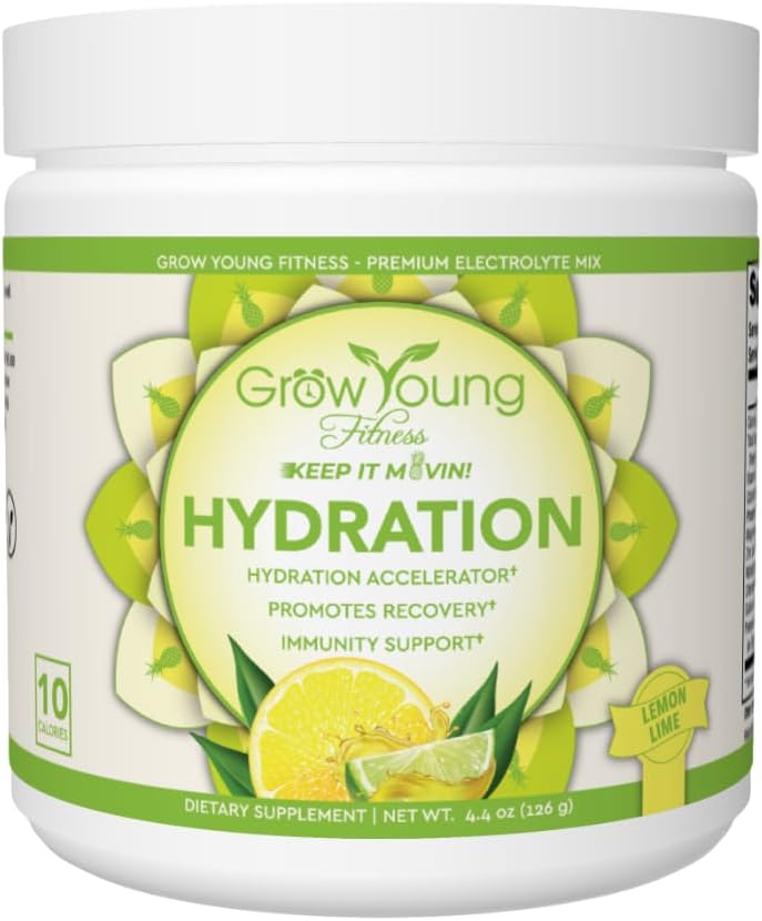 Grow Young Fitness Hydration Powder - Lemon Lime, Premium Electrolyte Mix for Proactive Hydration, Vitamins and Sugar Free (1 Pack, 30 Servings)