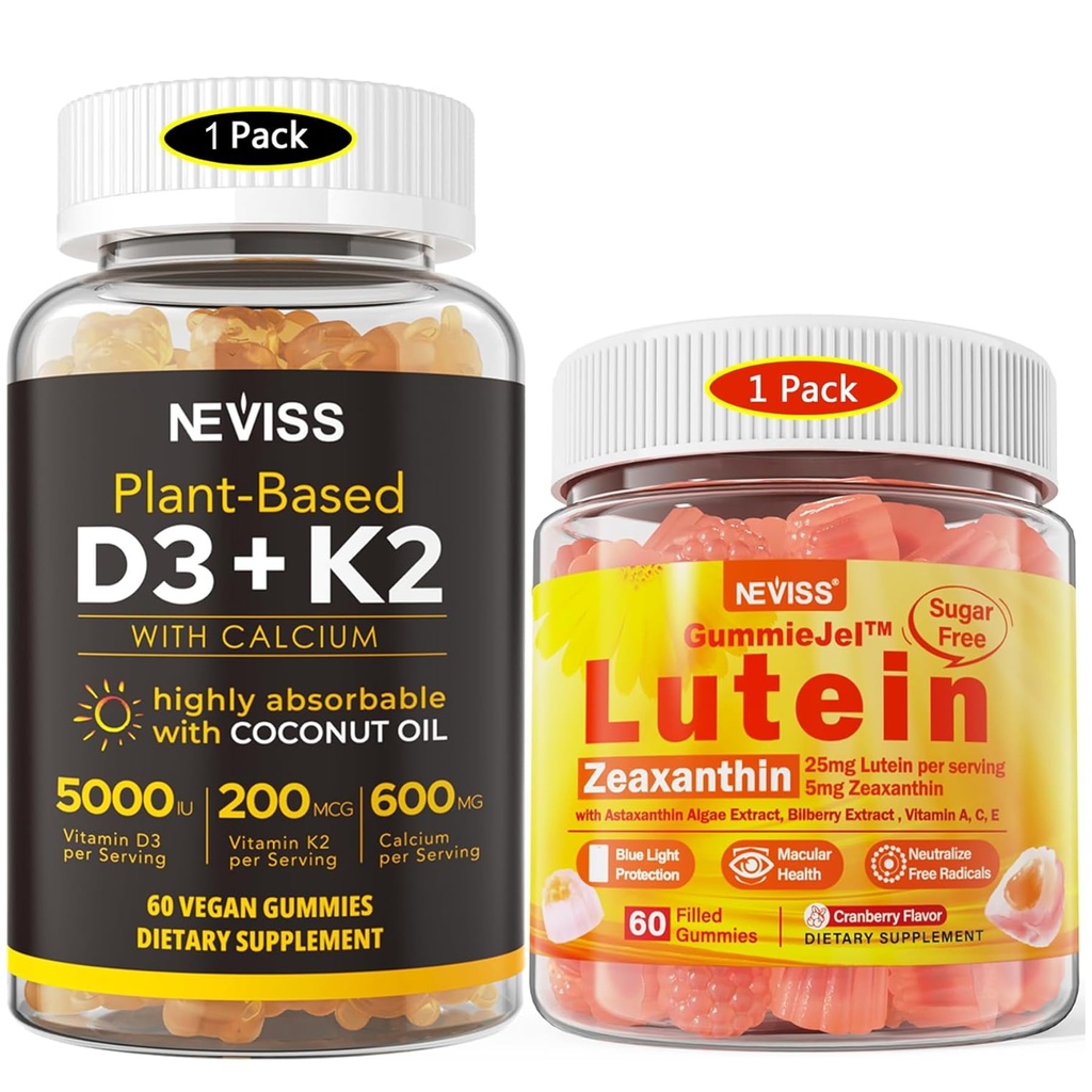 NEVISS brez sladkorja Lutein Gummies 60 Število + Vitamin D3 Gummies 60 Število