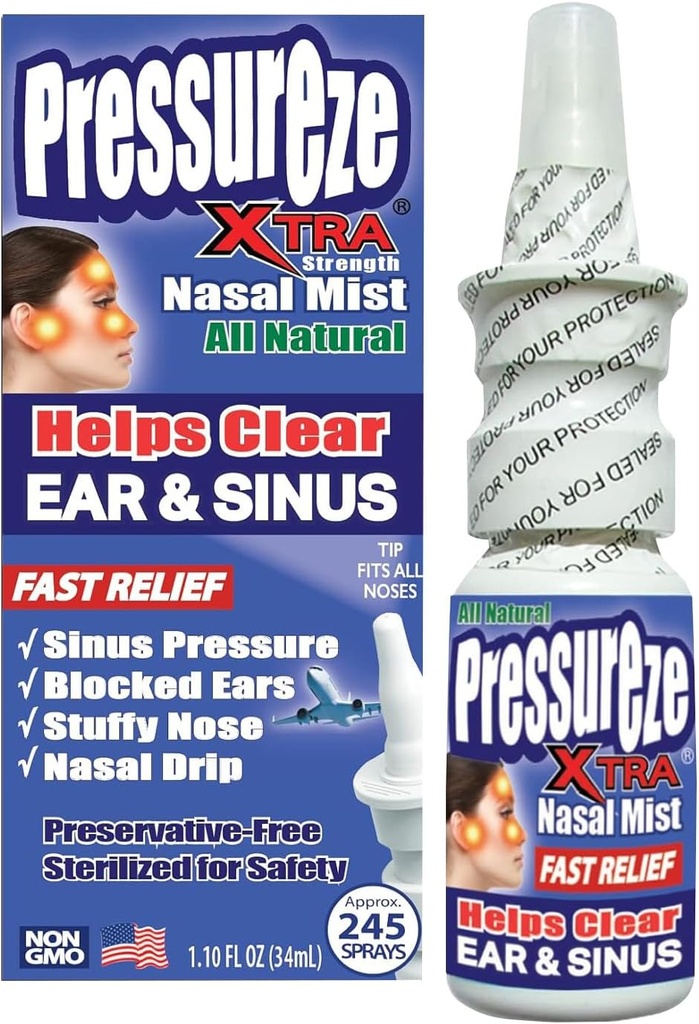 Tlakeze Xtra - Naravno-rezervativni prosti - Sterilni nos Spray - za hude Sinus Congestion Relief - odpre blokirane ušesne kanale, Snoring - 245 Sprays, 34 ml (Pack of 1)