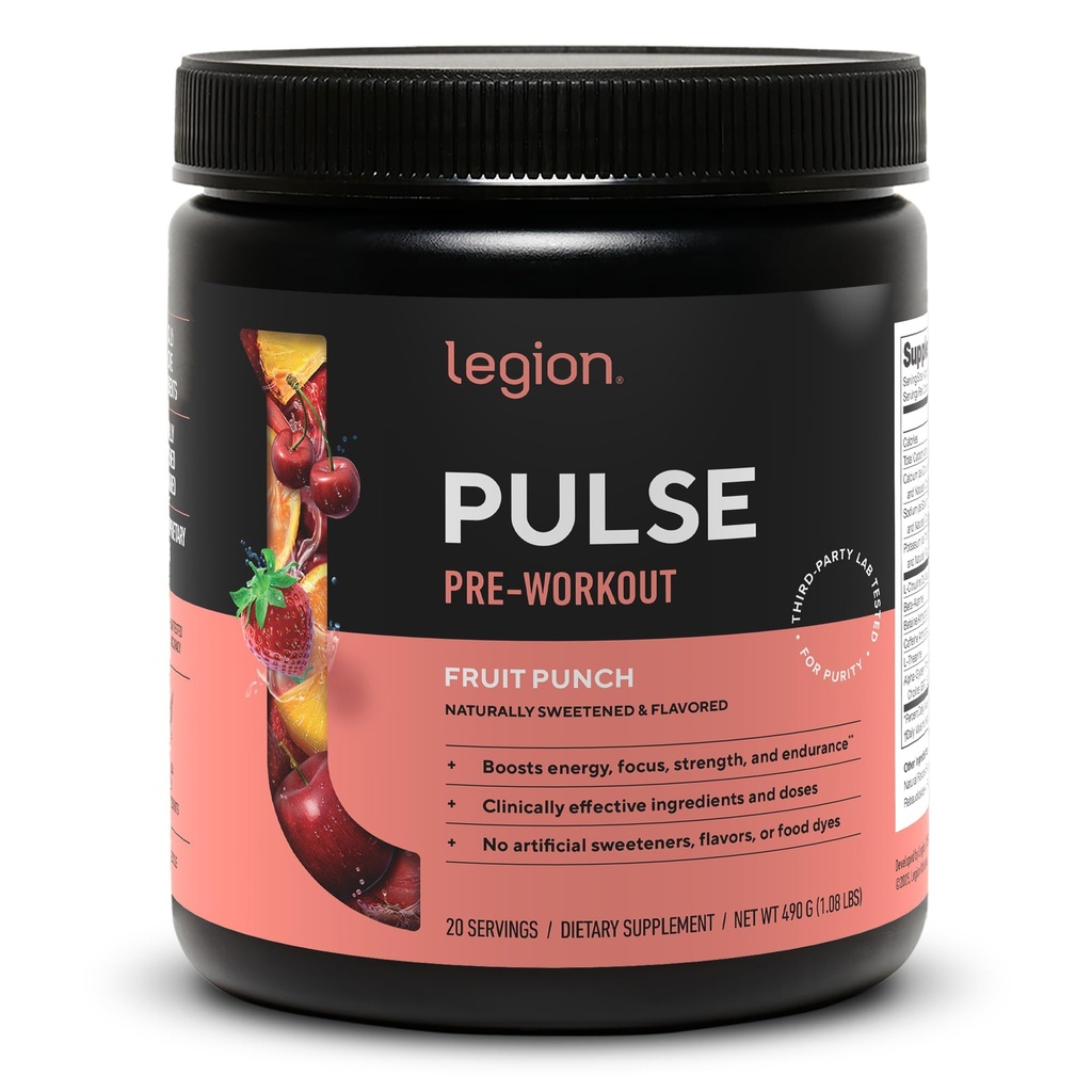 LEGION Pulse Pre Workout dodatek - Vse naravne dušikov oksid Preworkout pijača za povečanje energije, Kreatin brezplačno, naravno sladkana, Beta Alanin, Citrulin, Alfa GPC (Fruit Punch)