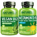 NATURELO Vitamin D - rastlina na osnovi Lichen - 180 Mini kapsul, Vegan B12, 1000 μg metilkobalamin - 90 kapsul