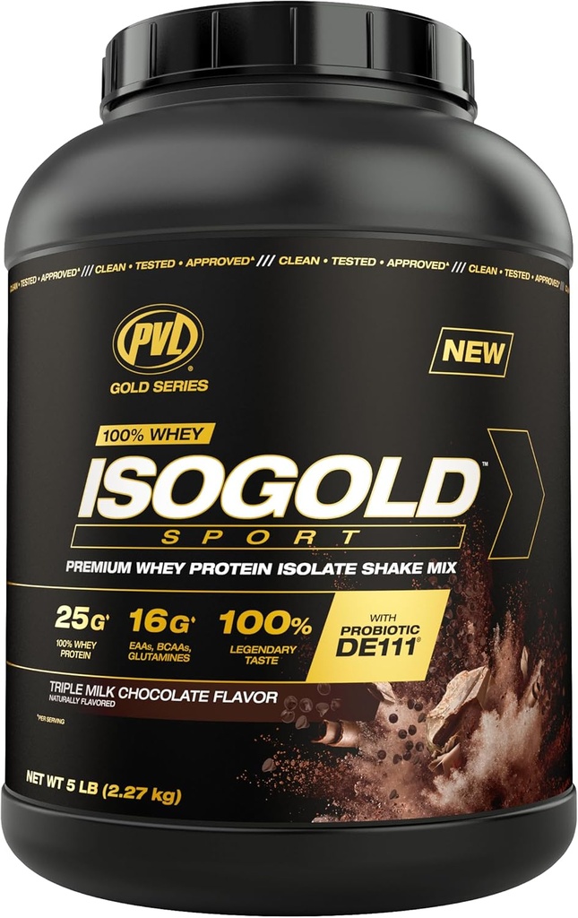 Zlata serija PVL - 100% Whey ISOGOLD Sport - Premium Whey Protein Isolate Shake Mix - 5 LB - Trojna čokolada